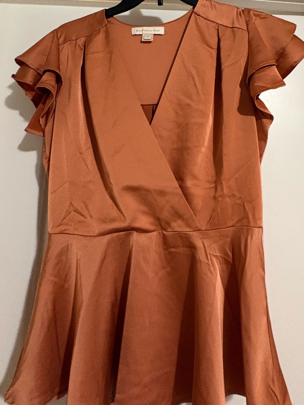Others Follow Copper Wrap V-Neck Flutter Sleeve Blouse